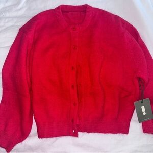 RED DAILY DRILLS BUTTON UP SWEATER